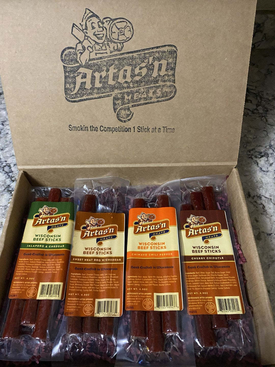 Four 4.5oz packs of Spicy Beef Sticks